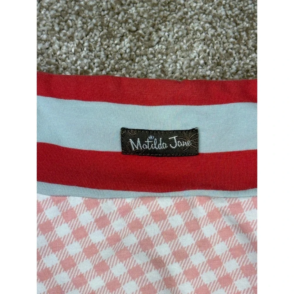 Matilda Jane Serendipity Girls Skirt Pink Gingham Floral Pocket 8 Retired HTF